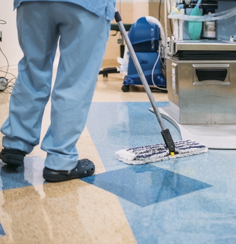 Concept photo of A hospital worker doing cleaning in operation room